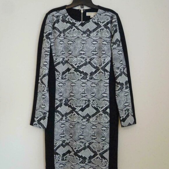 New MICHAEL KORS Black Grey Multi Ponte Long Sleeve Dress 8 - Picture 5 of 6
